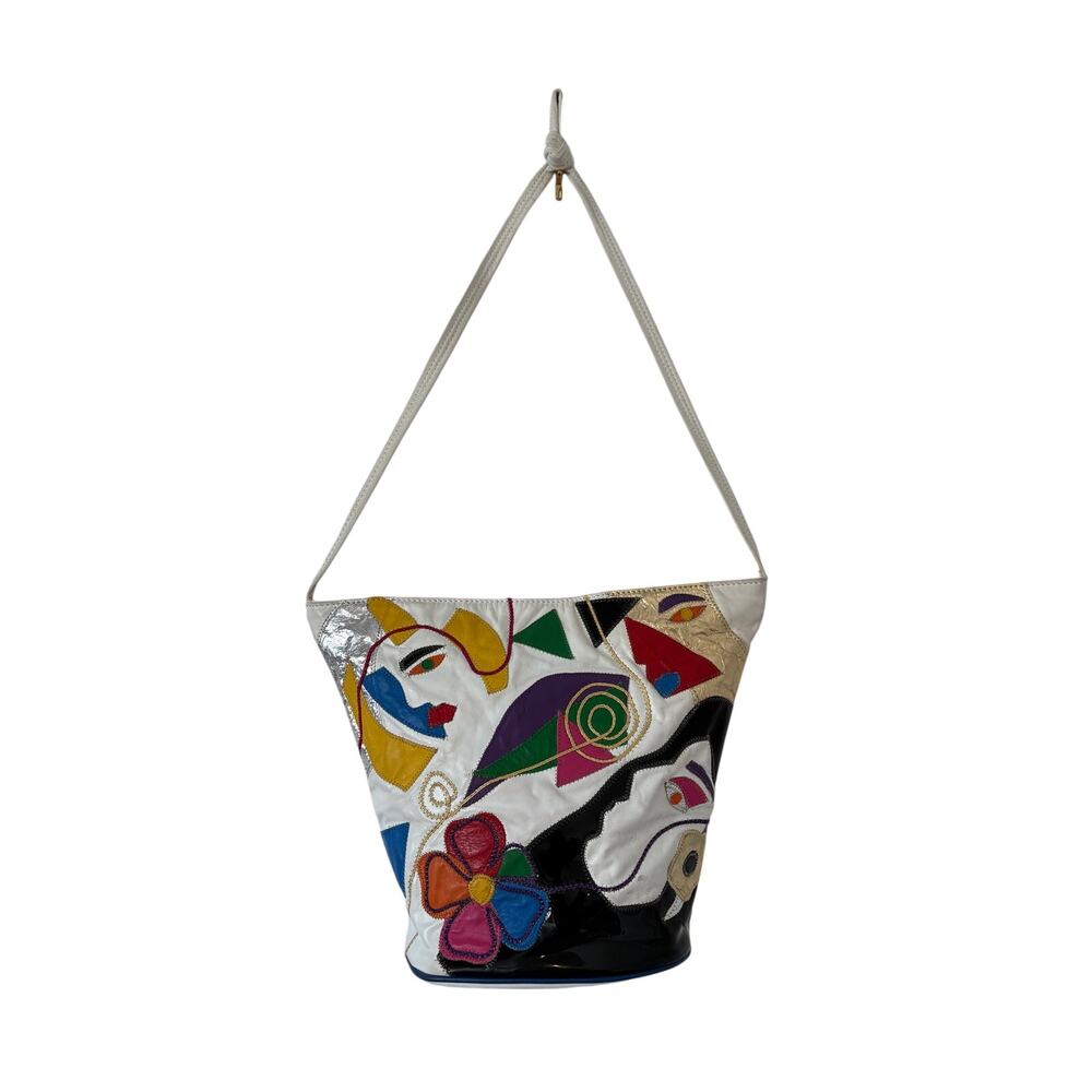 VTG Samir Colorful Leather Patchwork Abstract Female Persona Boho Shoulder Bag